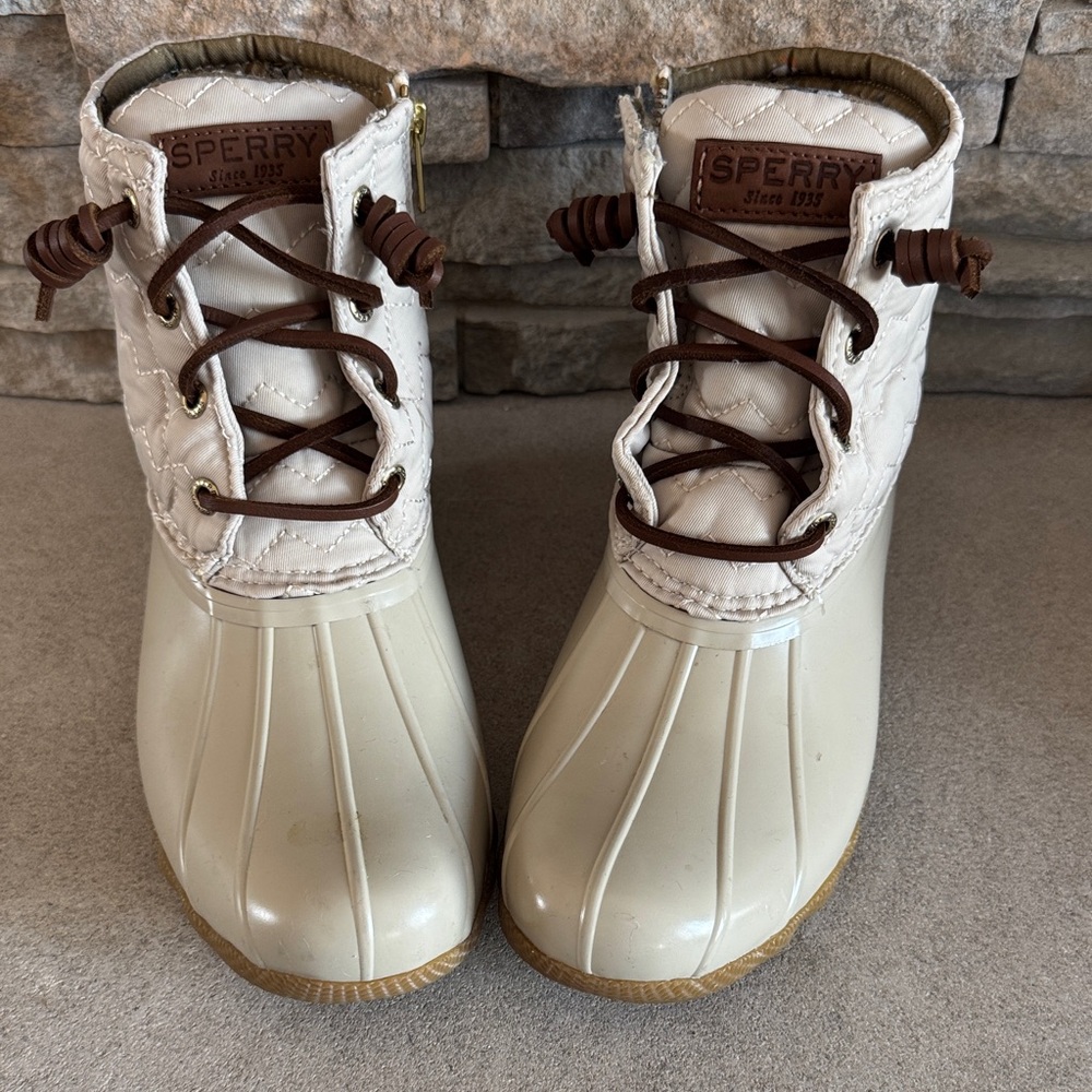 Sperry Cream and Brown Quilted Duck Boots